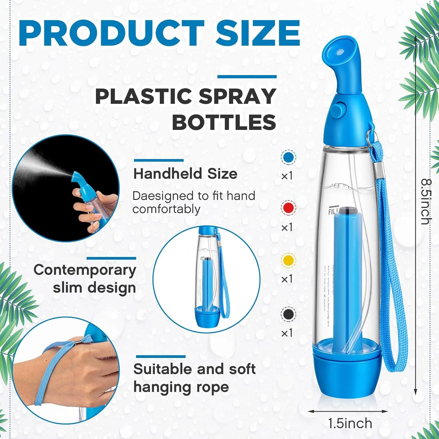 4 Pcs Summer Mister Spray Bottle Set Pump Mister Personal Cooling Device Empty Plastic Spray Bottles Water Refillable Portable Misting Sprayers for Outdoor Patio Camping Hiking, 4 Colors