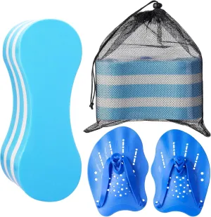4 Pcs Swim Training Pull Buoy Hand Paddles Bag Set Include 1 Buoy 2 Hand Paddles 1 Bag with Adjustable Straps Swim Training Equipment Kit for Adults