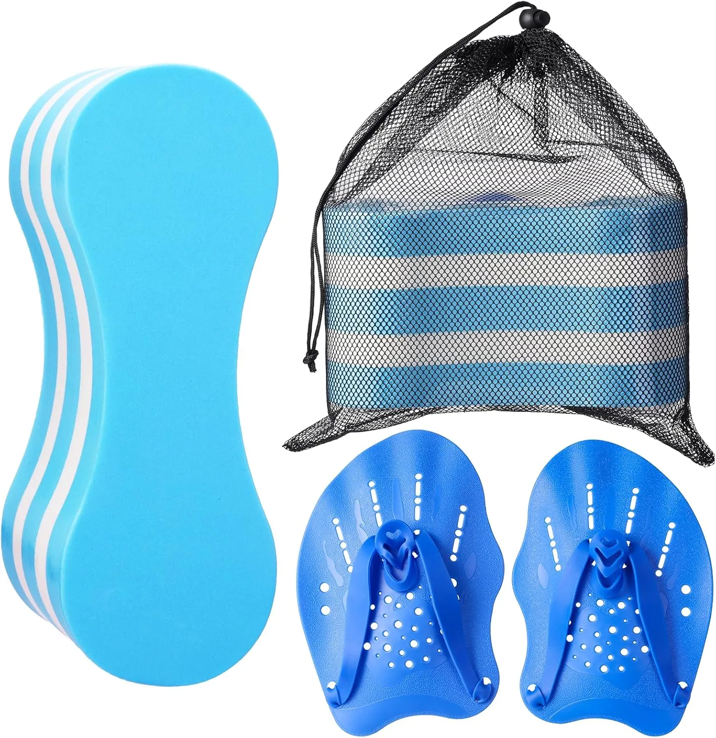 4 Pcs Swim Training Pull Buoy Hand Paddles Bag Set Include 1 Buoy 2 Hand Paddles 1 Bag with Adjustable Straps Swim Training Equipment Kit for Adults