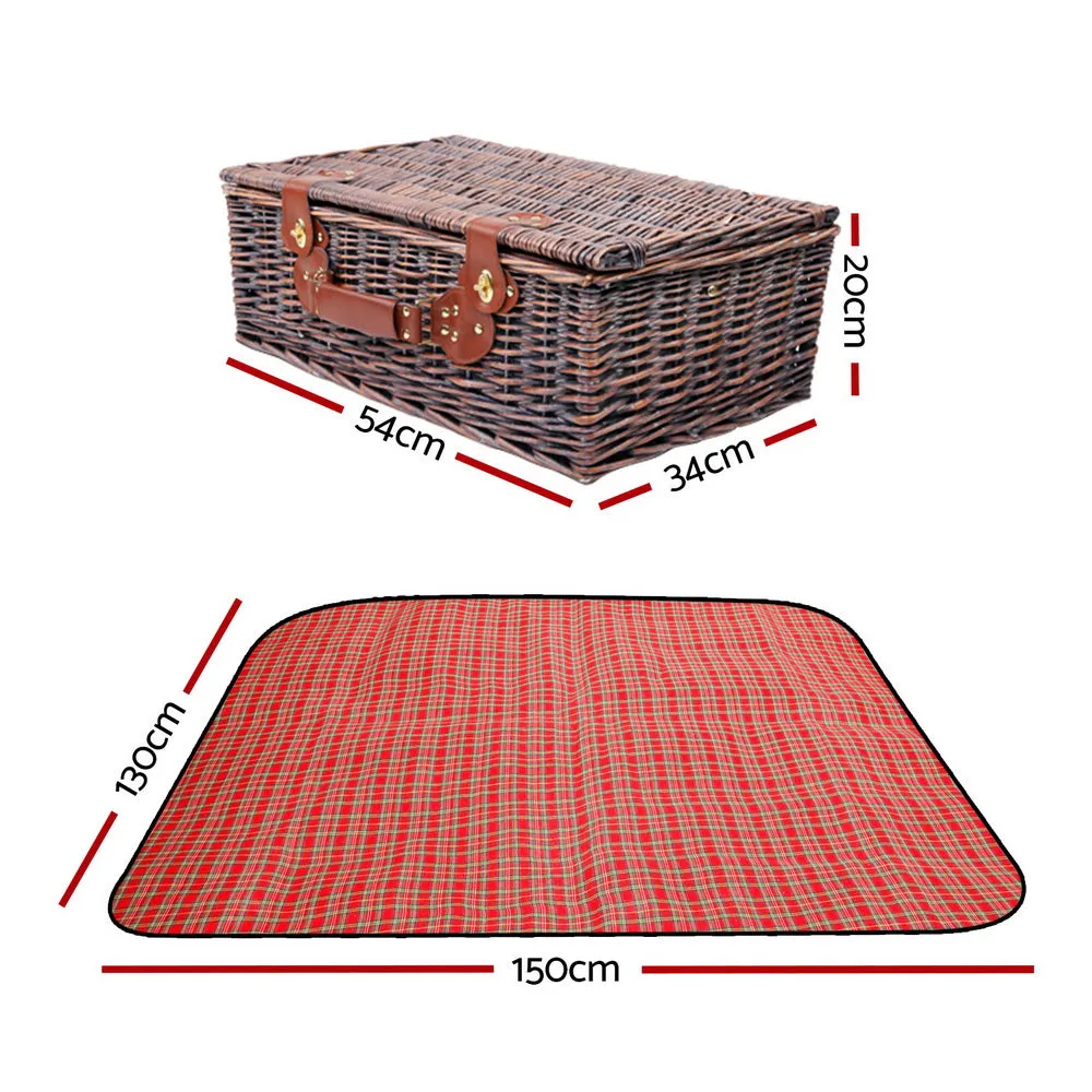 4 Person Insulated Picnic Basket Set with Blanket - Red