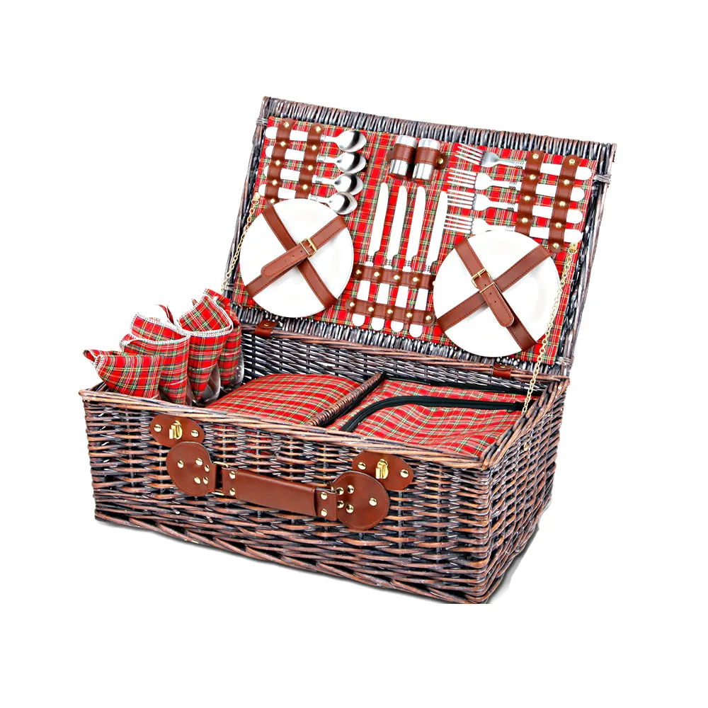 4 Person Insulated Picnic Basket Set with Blanket - Red