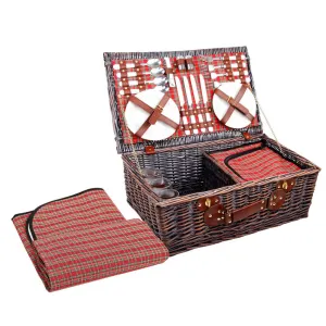 4 Person Insulated Picnic Basket Set with Blanket - Red