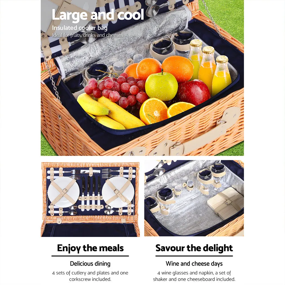 4 Person Picnic Basket Set with Insulated Blanket