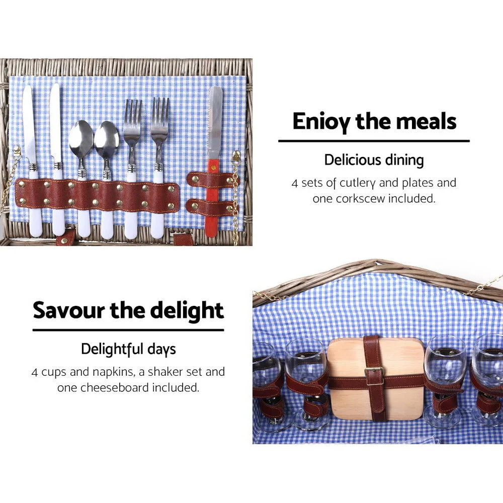 4 Person Willow Picnic Basket Set with Insulated Blanket Bag