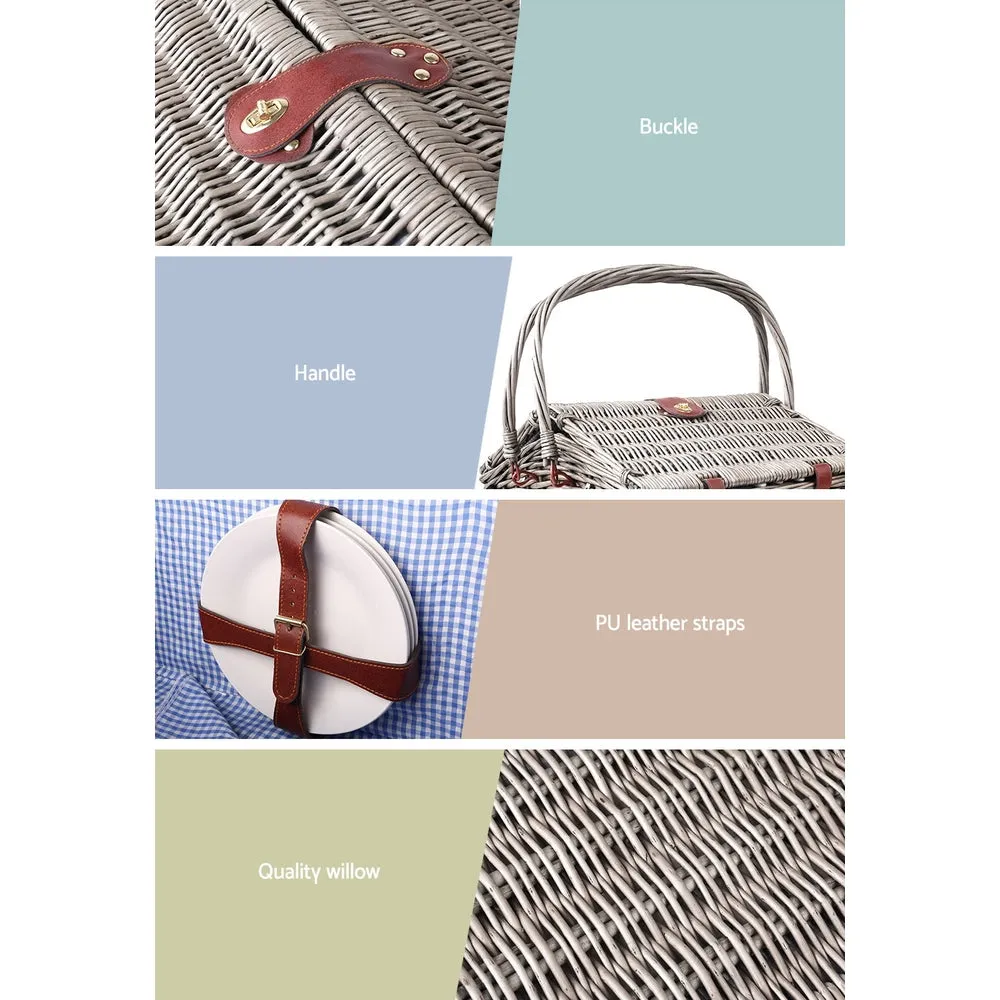 4 Person Willow Picnic Basket Set with Insulated Blanket Bag