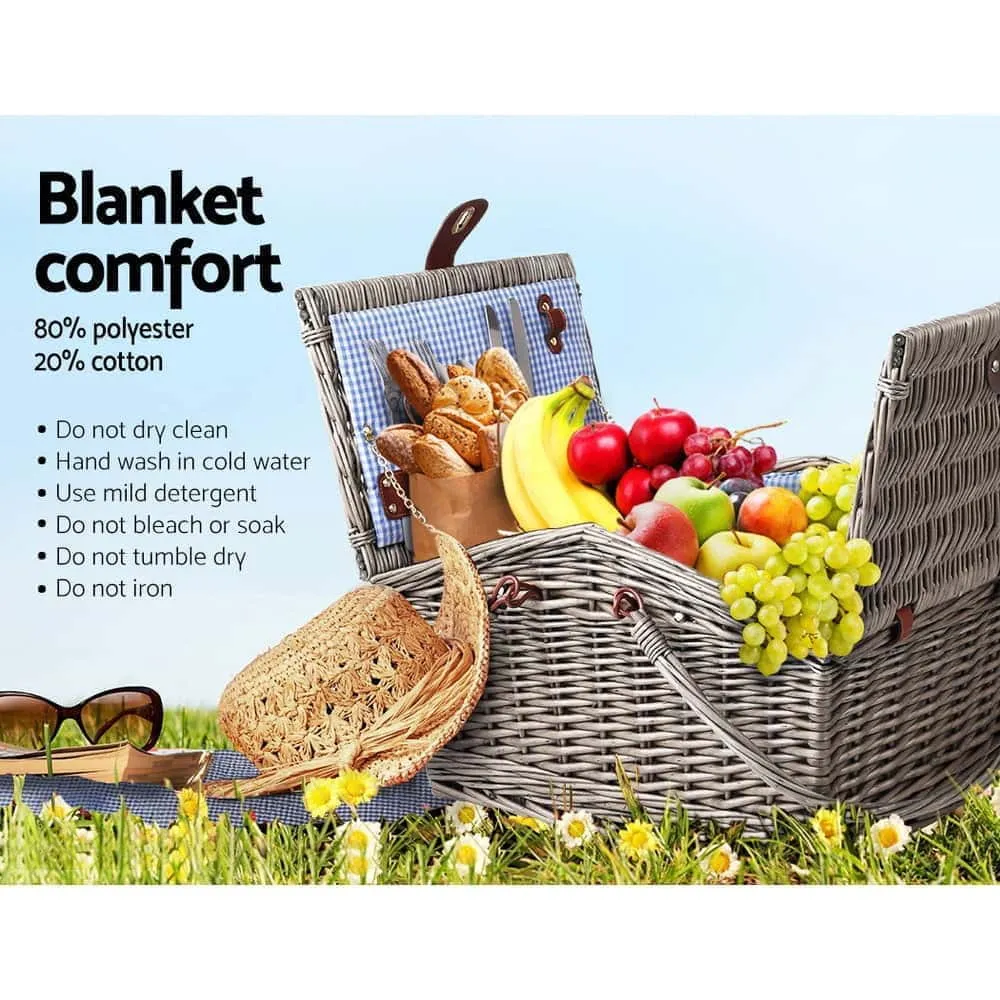 4 Person Willow Picnic Basket Set with Insulated Blanket Bag