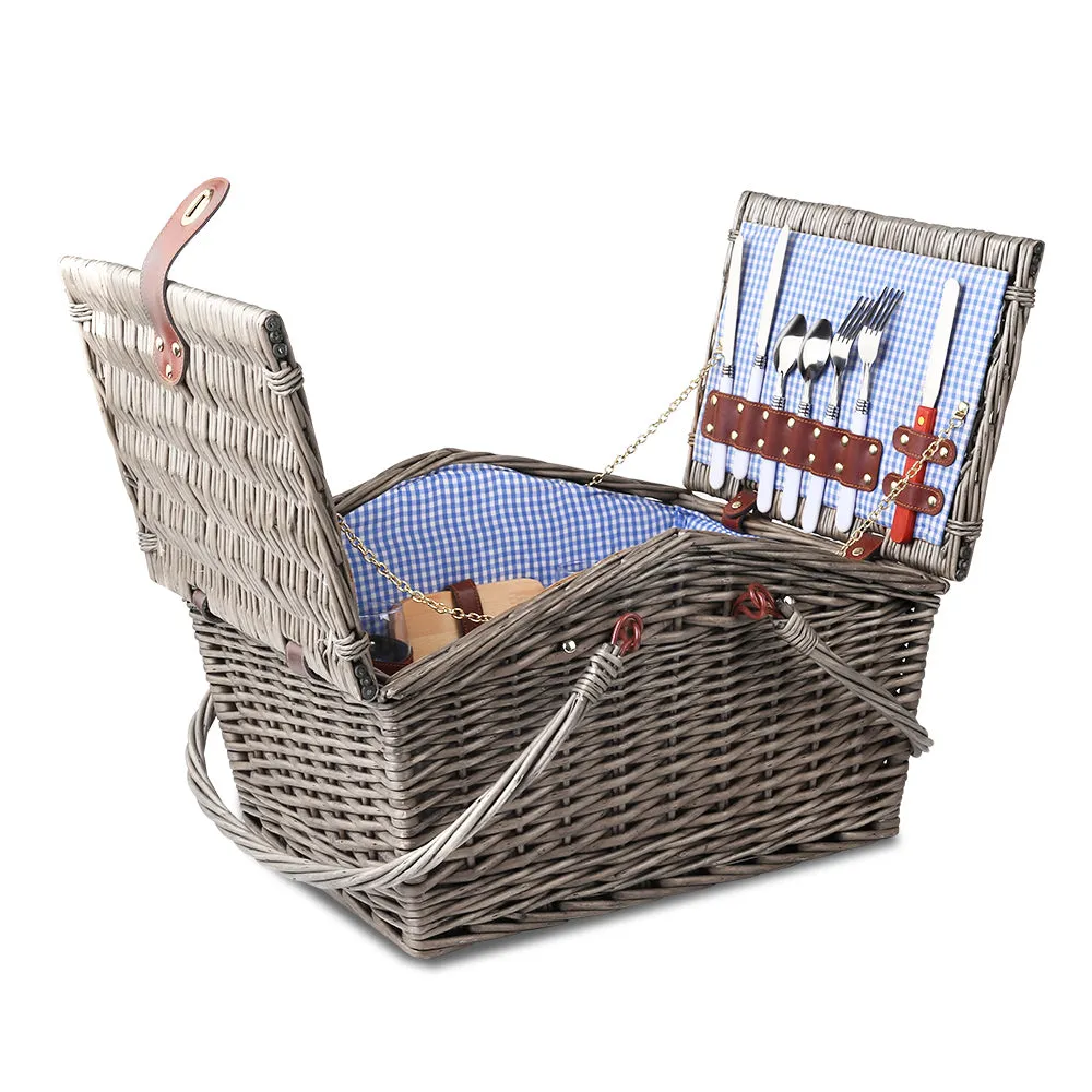 4 Person Willow Picnic Basket Set with Insulated Blanket Bag