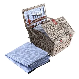 4 Person Willow Picnic Basket Set with Insulated Blanket Bag