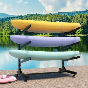 41" H Freestanding Kayak Storage Rack – Holds 3 Kayaks, Heavy-Duty Adjustable Stand with Lockable Wheels for Kayak, Canoe, SUP & Surfboard, 45.87" W*28.94" D*41" H