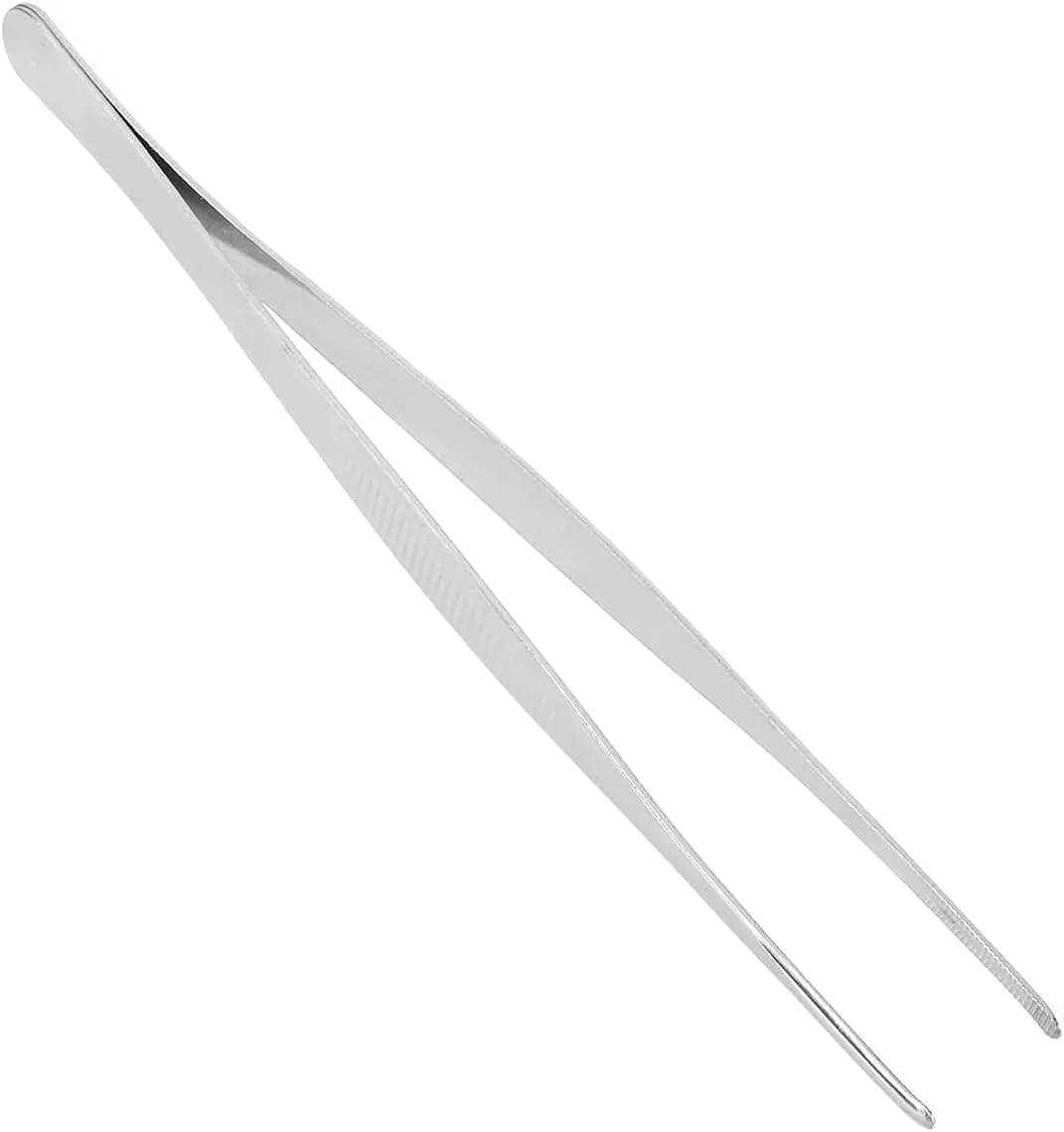 430 Stainless Steel Tweezers Straight Multi Purpose Tweezers Flat Round Tip for Succulent Plants Splinter Facial Ingrown Hairs Removal Daily Beauty Tool with Round Tip 20cm 1pcs