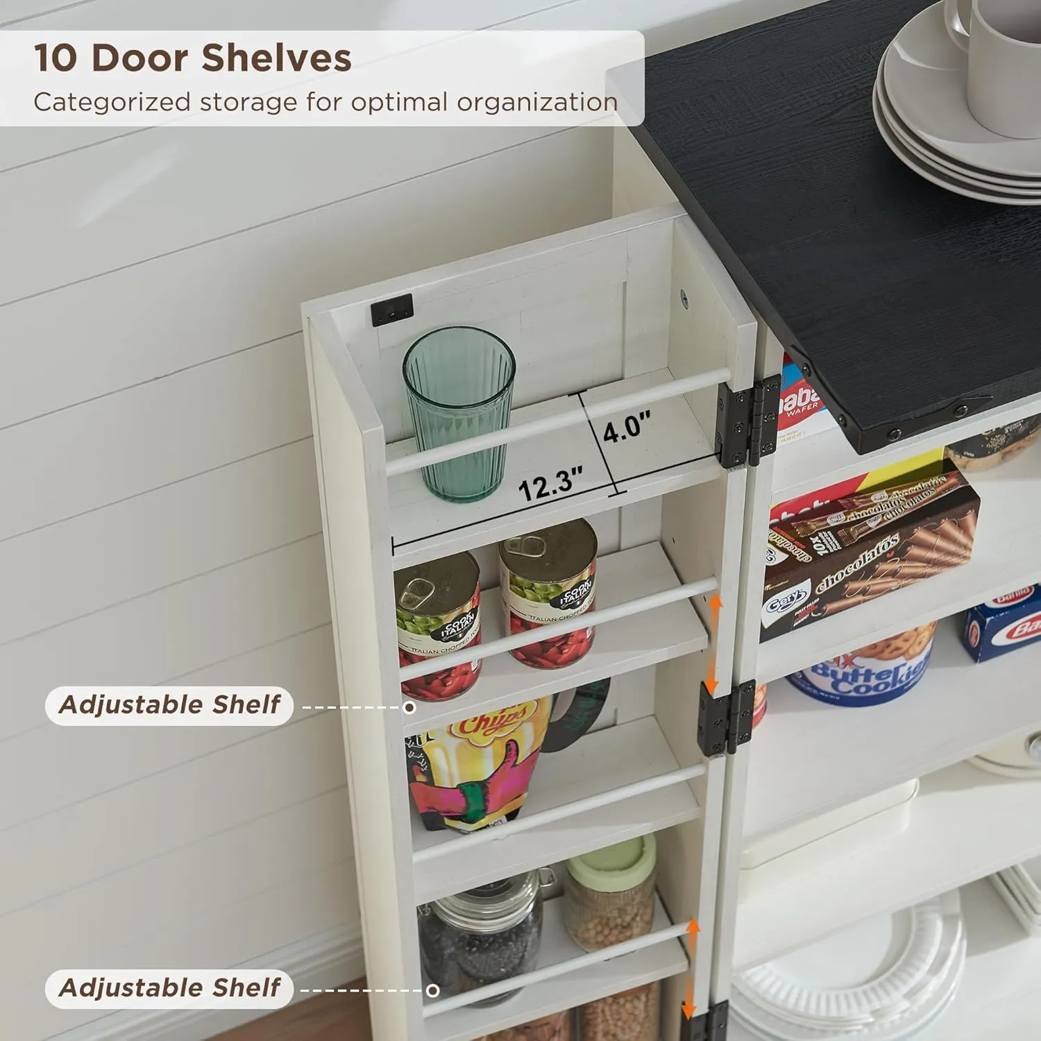 47" Kitchen Pantry, Farmhouse Storage Cabinet with Barn Doors, Organizer and Adjustable Shelves, Rustic Wood Cupboard for Kitchen, Dining Room, Bathroom and Hallway, Off White