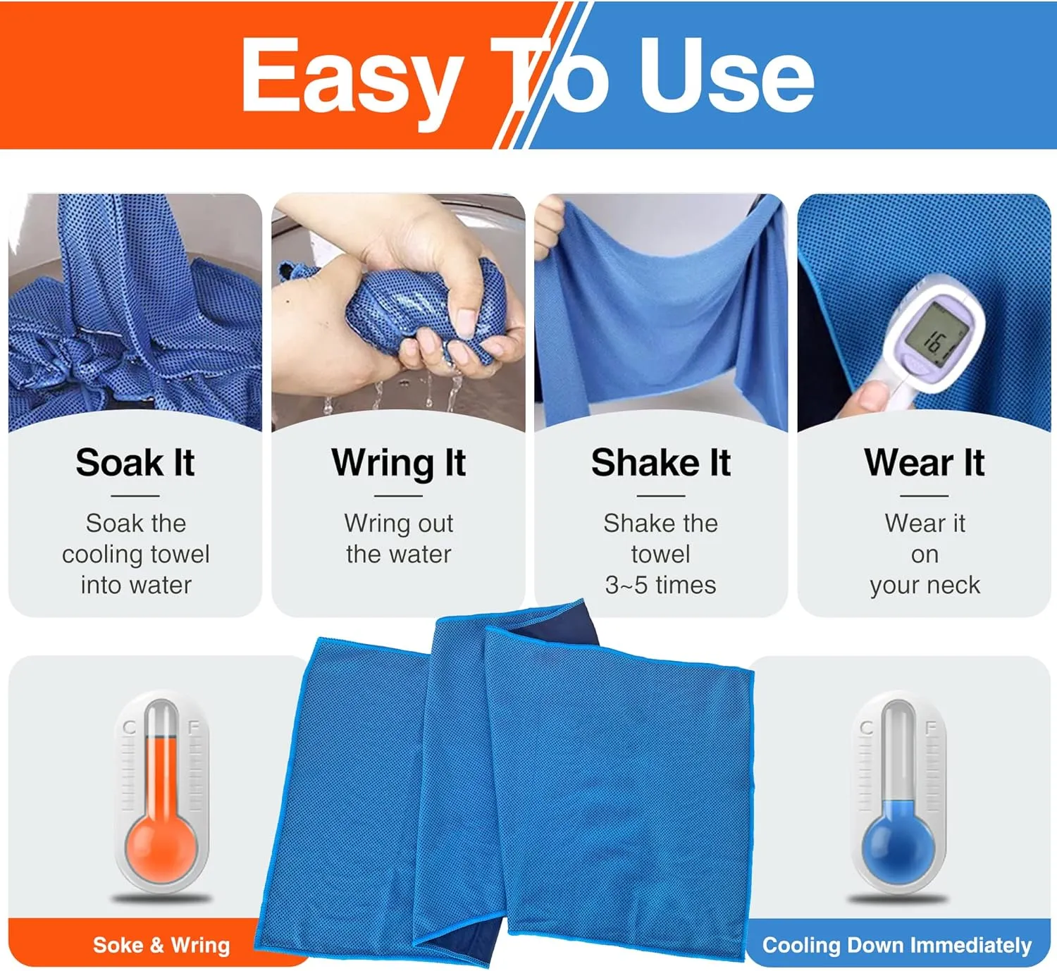 4Monster Cooling Towel for Neck and Face,Microfiber Cold Towel for Hot Weather,Quick Dry Ice Chilly Towel Cooling Rags for Neck Stay Cold for Gym,Yoga,Sport,Running,Camping,Fitness(40 x 12 inches)