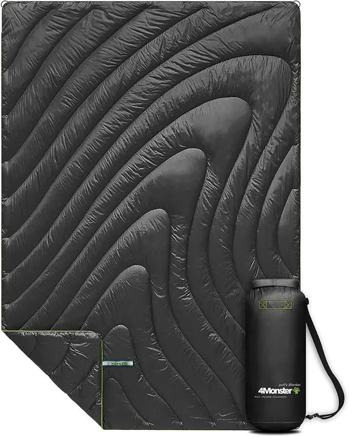 4Monster Double Puffy Camping Blanket - Extra Puffy Outdoor Blanket, Portable, Lightweight and Warm,Insulated Camping Quilt for Outdoors, Travel, Stadium, Festivals, Beach, Hammock