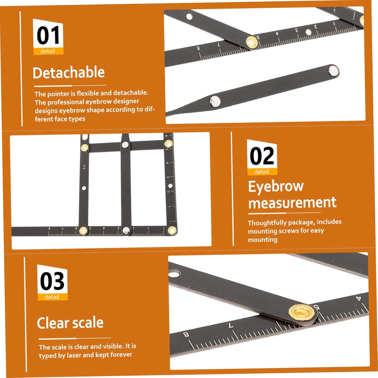 4pcs Sliding Stainless Steel Eyebrow Ruler Precision Measuring Tool for Brow Shaping Golden Ratio Design for Accurate Three-point Positioning Compact and for Makeup Artists and