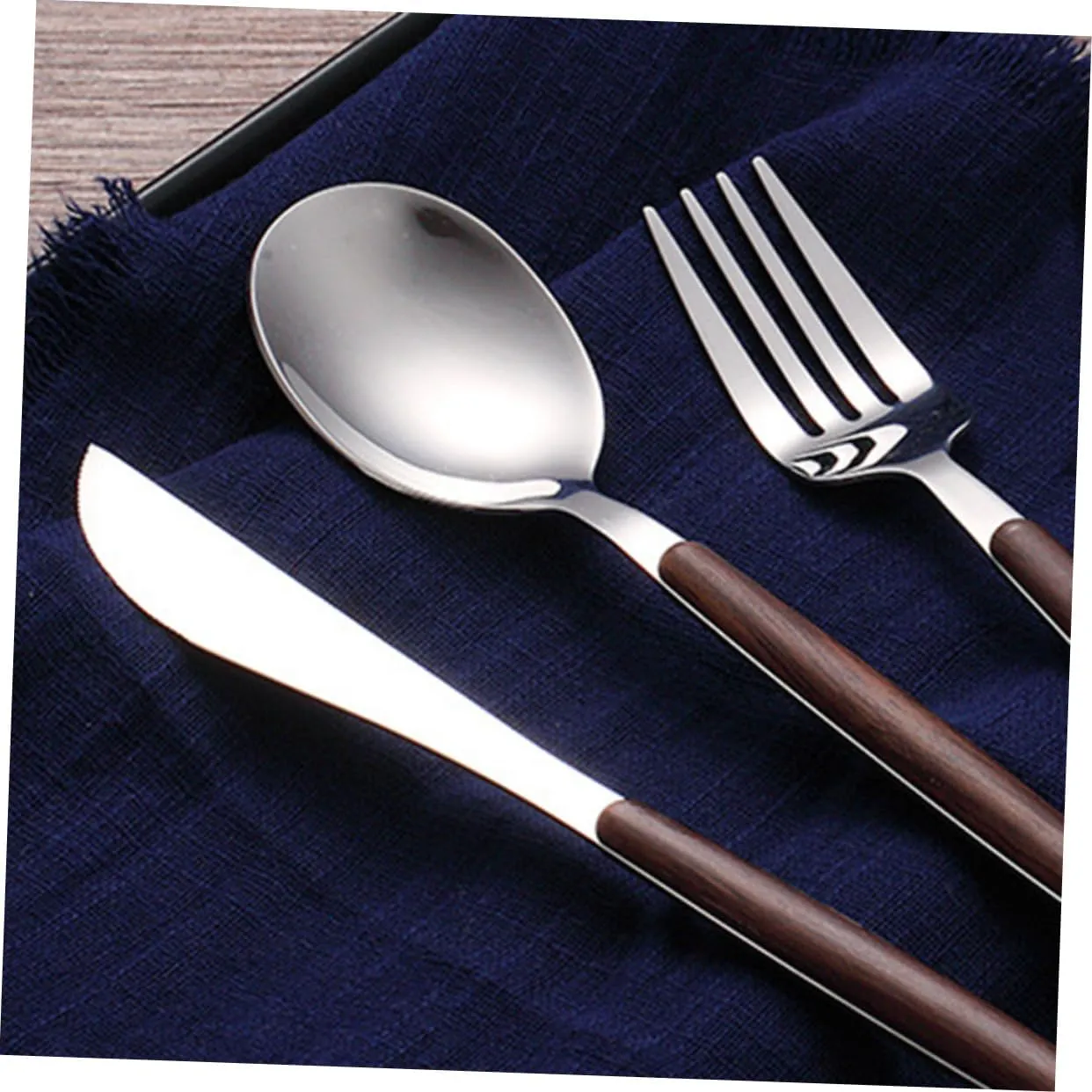 4pcs Stainless Steel Cutlery Set Walnut Handle Portable Fork and Spoon Tableware for Travel Picnic and Dining Compact Utensil Kit Storage Box