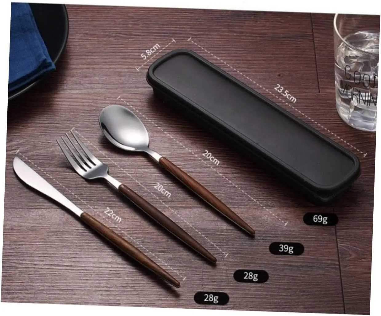 4pcs Stainless Steel Cutlery Set Walnut Handle Portable Fork and Spoon Tableware for Travel Picnic and Dining Compact Utensil Kit Storage Box