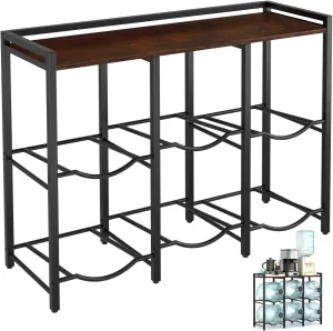 5 Gallon Water Jug Holder for 6 Bottles With Rustic Brown Wood Top Shelf - Heavy Duty Dispenser Stand for Home Kitchen/Office/Living Room