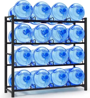 5 Gallon Water Jug Holder Stand for 16 Slots, 4 Tier 5 Gallon Water Jug Thicken Heavy-Duty Water Cooler Jug Rack for Kitchen Office Home Garages