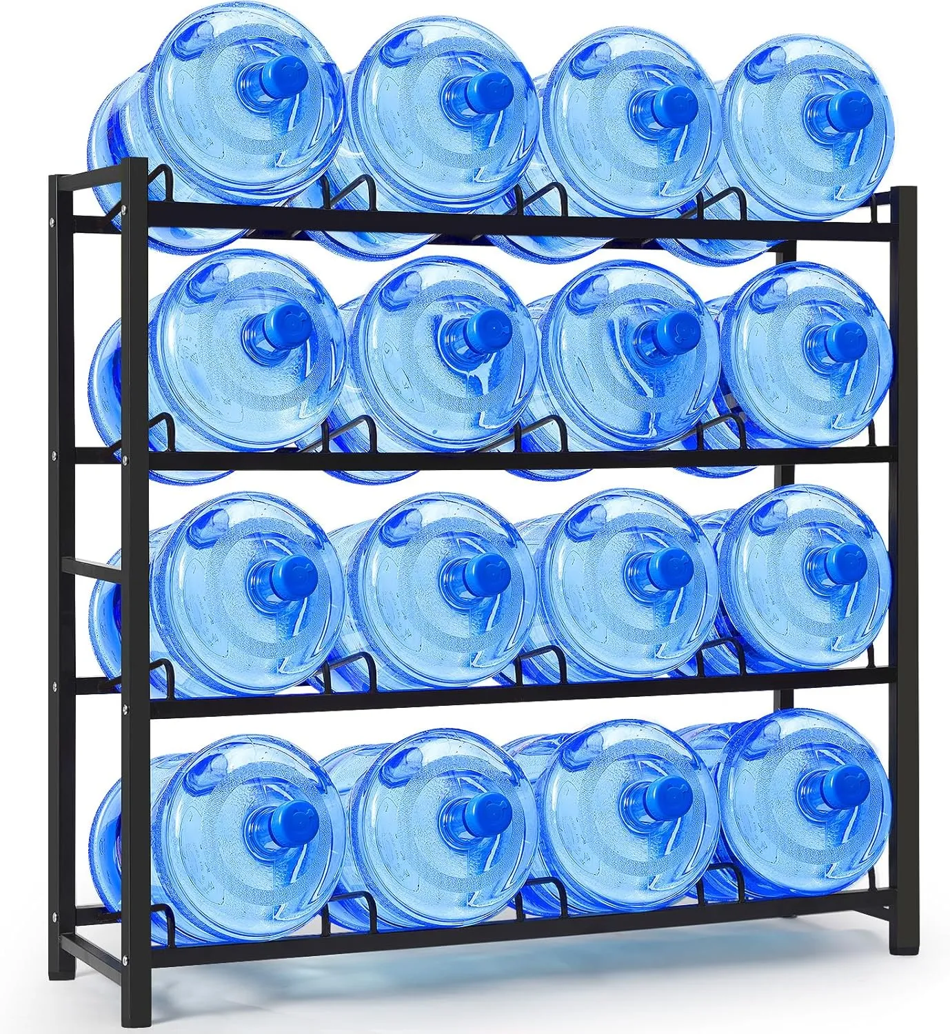 5 Gallon Water Jug Holder Stand for 16 Slots, 4 Tier 5 Gallon Water Jug Thicken Heavy-Duty Water Cooler Jug Rack for Kitchen Office Home Garages