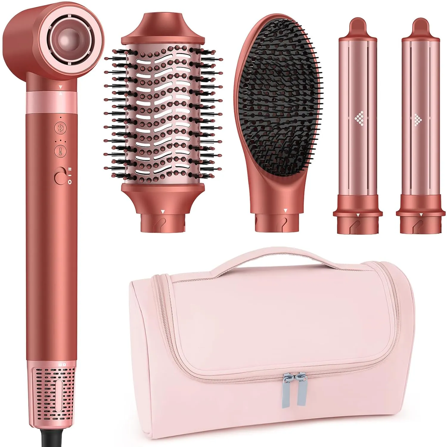 5 in 1 High-Speed Hot Air Styler - Professional Frizz-Free Hair Dryer Brush, Fast Drying Hair Dryer, No Heat Damage Air Styler Wrap - Curl, Volumize, Straighten with Travel Bag