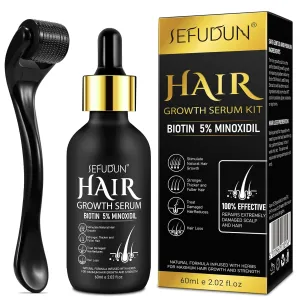5% Minoxidil for Men and Women Hair Growth Oil with Derma Roller, Hair Serum for Thicker Hair, Beard Growth Support, Hair Loss Treatment for Scalp, Fuller Beard & Longer Hair Regrowth
