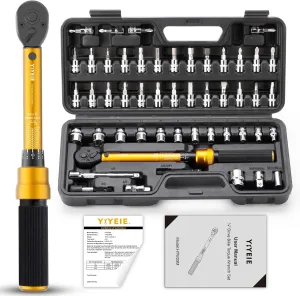 50Pcs Master Bike Torque Wrench Set, 1/4 Inch Drive, 10-220 IN.LB (1-24.9 Nm), Inch Pound Click Torque Wrench with Bit Sockets, 0.1 Nm Micro, 3/8 Adapter, Pro Bicycle Tool Kit for MTB