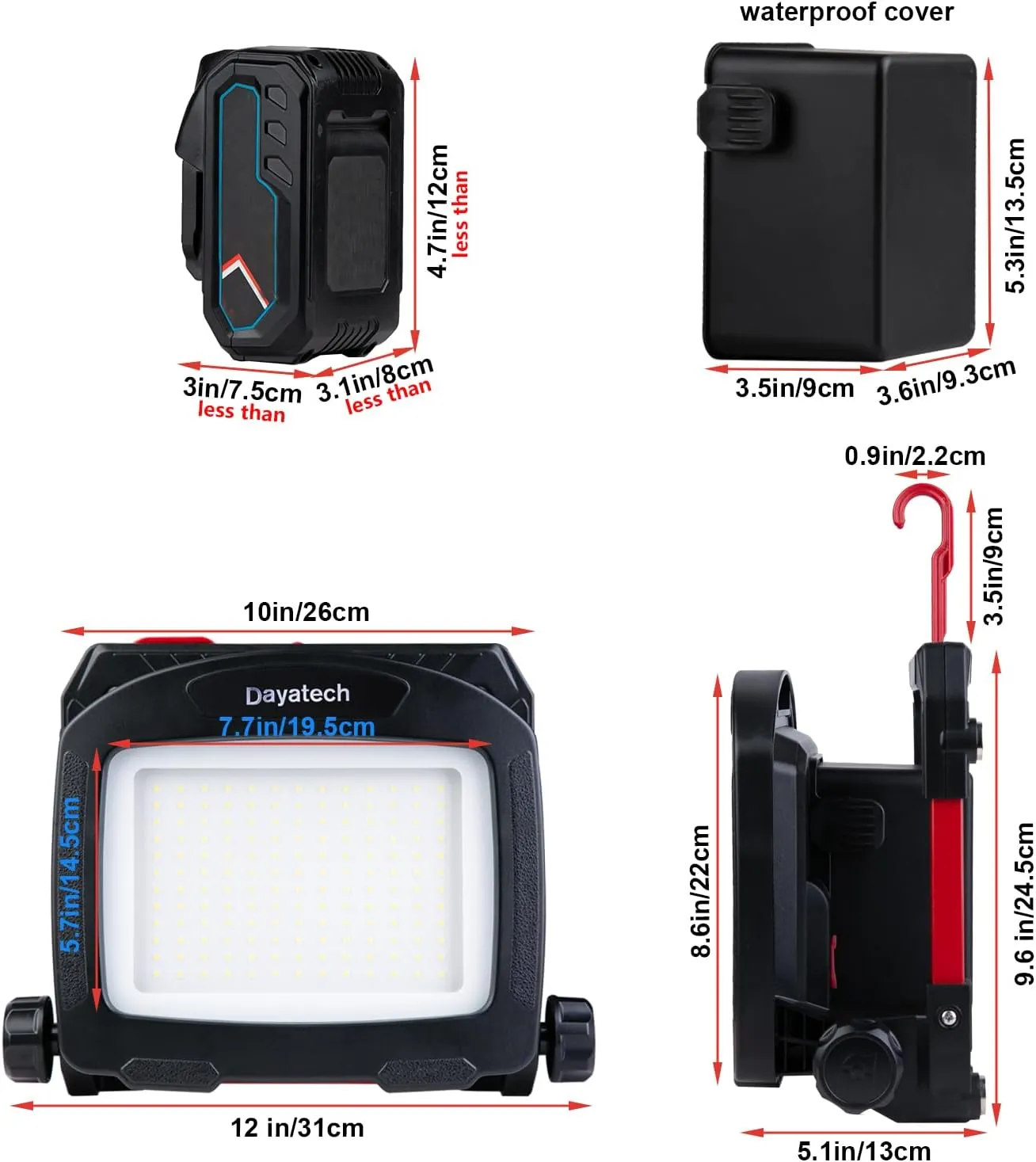 50W 7000LM Waterproof LED Work Light, Compatible with Dewalt, Milwaukee and Makita 18-21V Battery, Foldable Magnetic Base, Brightness Dimmable (Light Only/Charger Not Included)