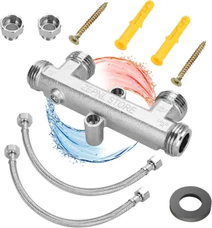 595926 Brass Sensor Valve Kit for watts premier 500800&500805 & grundfos Instant Hot Water Recirculating,Replace 367010&595926 Old Plastic Valve,2x12" Supply Lines, 2x1/2 to 3/8" Reduced Fittings