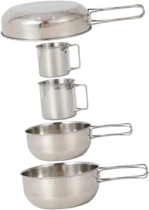 5pcs Camping Picnic Utensils Set Stainless Steel Pot Cup for Fishing Tableware