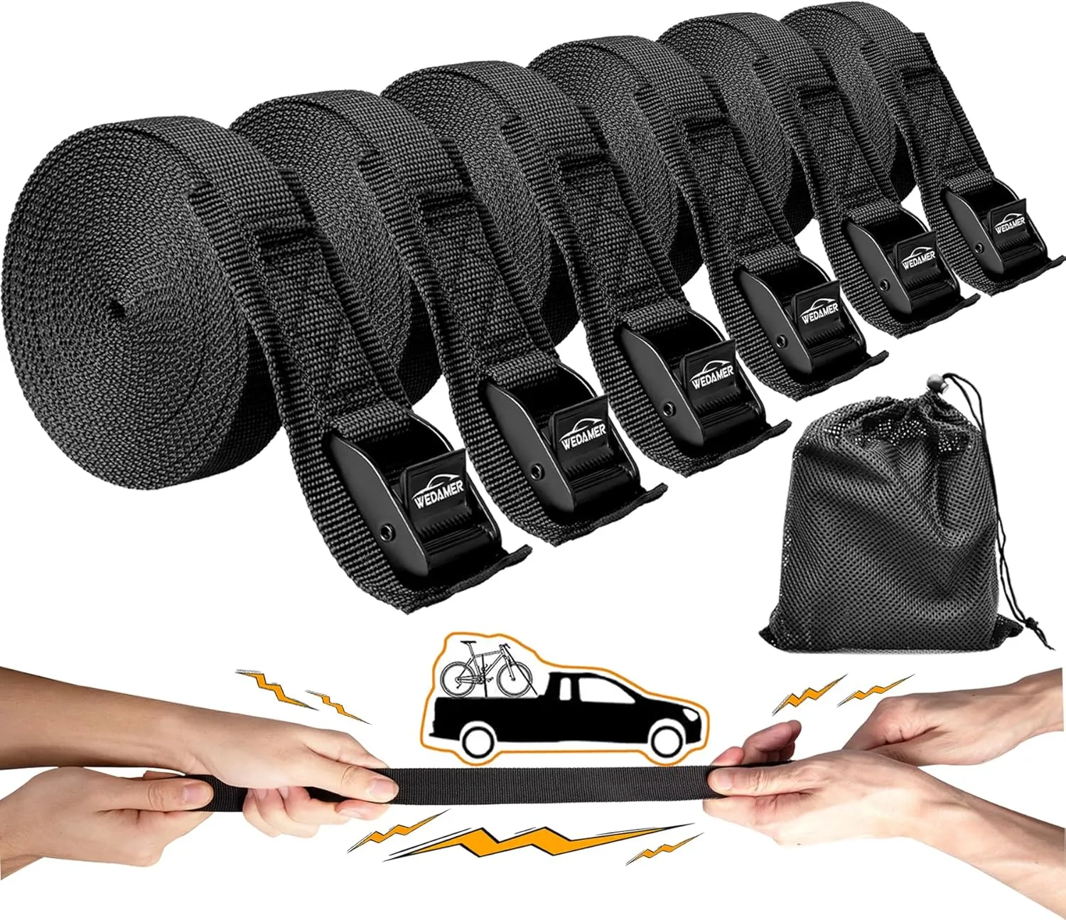 6-Pack Kayak Tie Down Straps Heavy Duty Cam Buckle Tie Downs Adjustable for Trucks Motorcycles Boat RV - Ratchet Lashing Straps with Storage Bag, Roof Rack Trailer Cargo Securement 1" x12ft