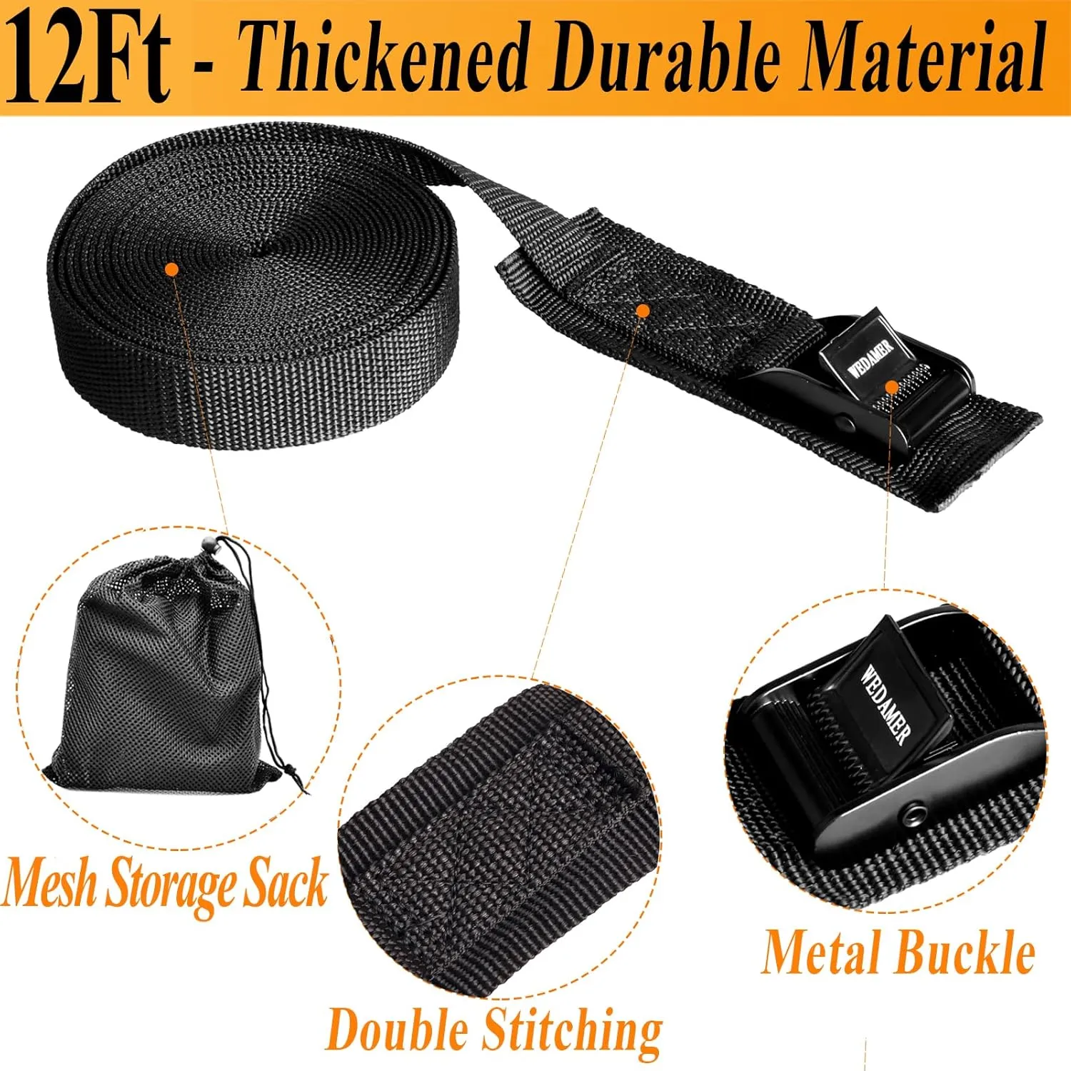 6-Pack Kayak Tie Down Straps Heavy Duty Cam Buckle Tie Downs Adjustable for Trucks Motorcycles Boat RV - Ratchet Lashing Straps with Storage Bag, Roof Rack Trailer Cargo Securement 1" x12ft