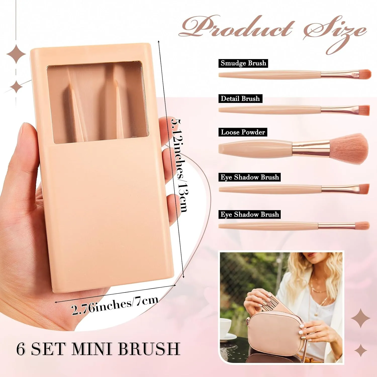 6 Sets 30 Pcs Travel Makeup Brush Set Mini Makeup Brushes with Hard Case and Mirror Small Complete Function Cosmetic Brushes Kit, Travel Essentials Kits for Women, Girls Gift(Apricot Color)