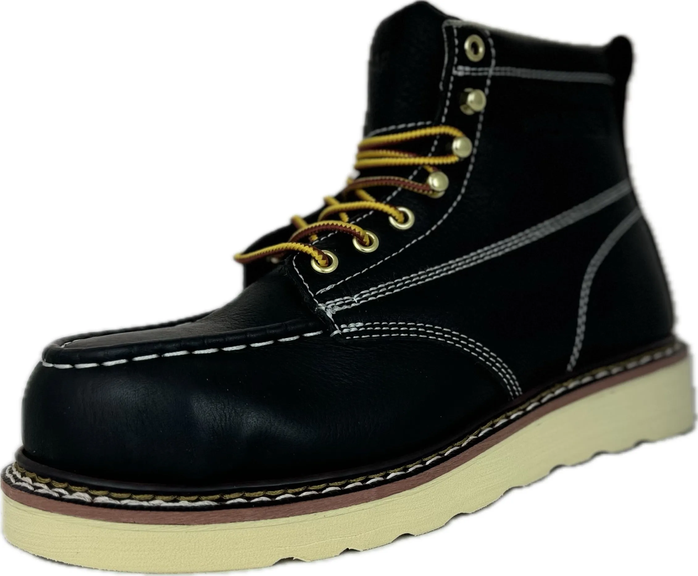 6” Steel Toe Work Boots for Men - Full-Grain Leather with Moc Toe, Slip-Resistant Wedg 6603s6602S6603WS