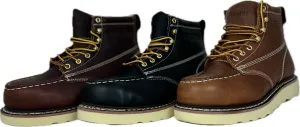 6” Steel Toe Work Boots for Men - Full-Grain Leather with Moc Toe, Slip-Resistant Wedg 6603s6602S6603WS