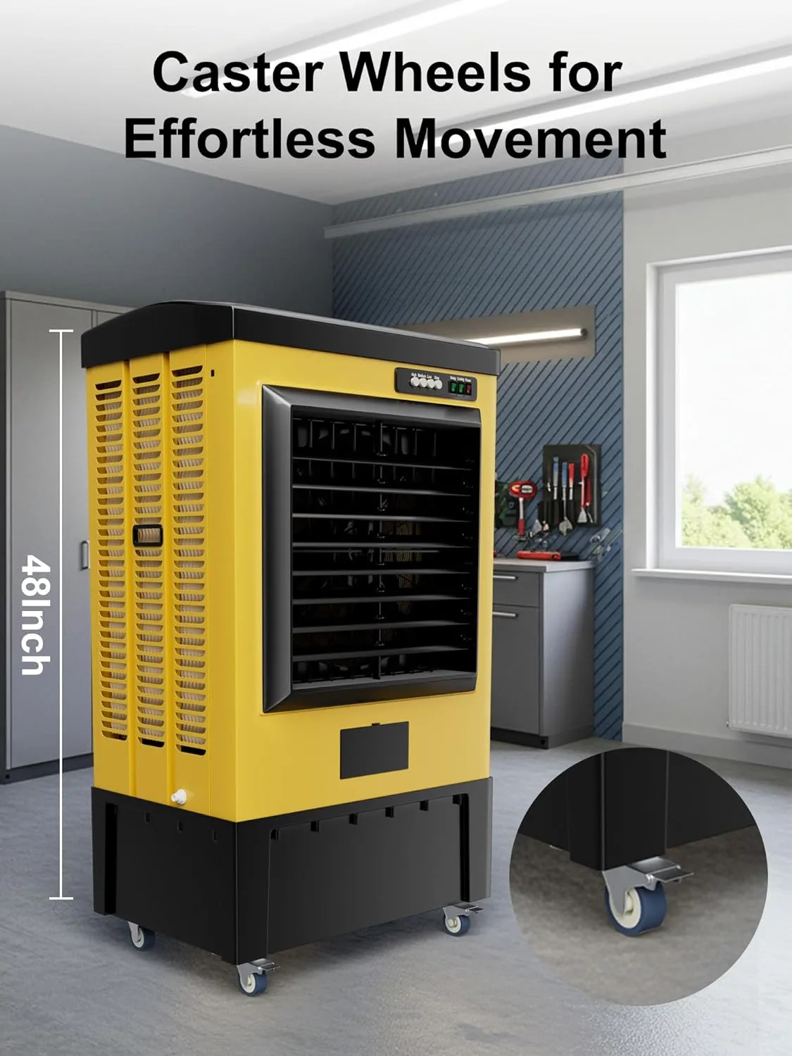 6500 CFM Swamp Cooler, 48IN Evaporative Cooler with 19 Gal Water Tank, Portable Air Cooler with 3 Speeds, 120°Oscillation, 5 Ice Packs, Outdoor Air Conditioner for Garage, Patio, Yard, Factory