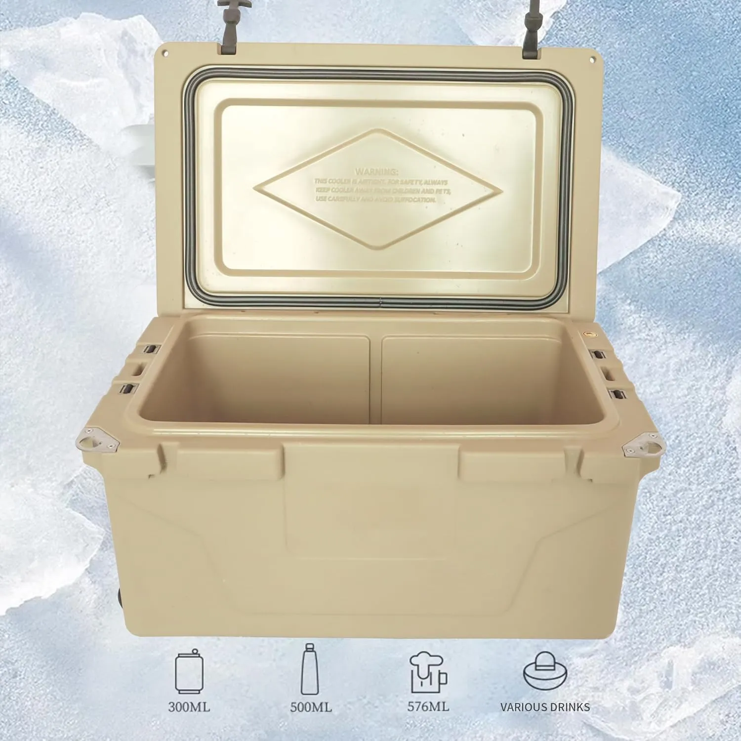 65QT Multifunction Outdoor Camping Coolers, Portable Cooler with Wheels and Heavy Duty Handle, Ice Chests and Coolers for Camping, Fishing, Travel, Beach
