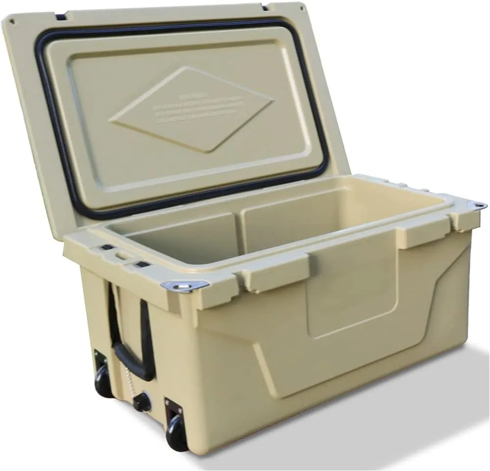 65QT Multifunction Outdoor Camping Coolers, Portable Cooler with Wheels and Heavy Duty Handle, Ice Chests and Coolers for Camping, Fishing, Travel, Beach