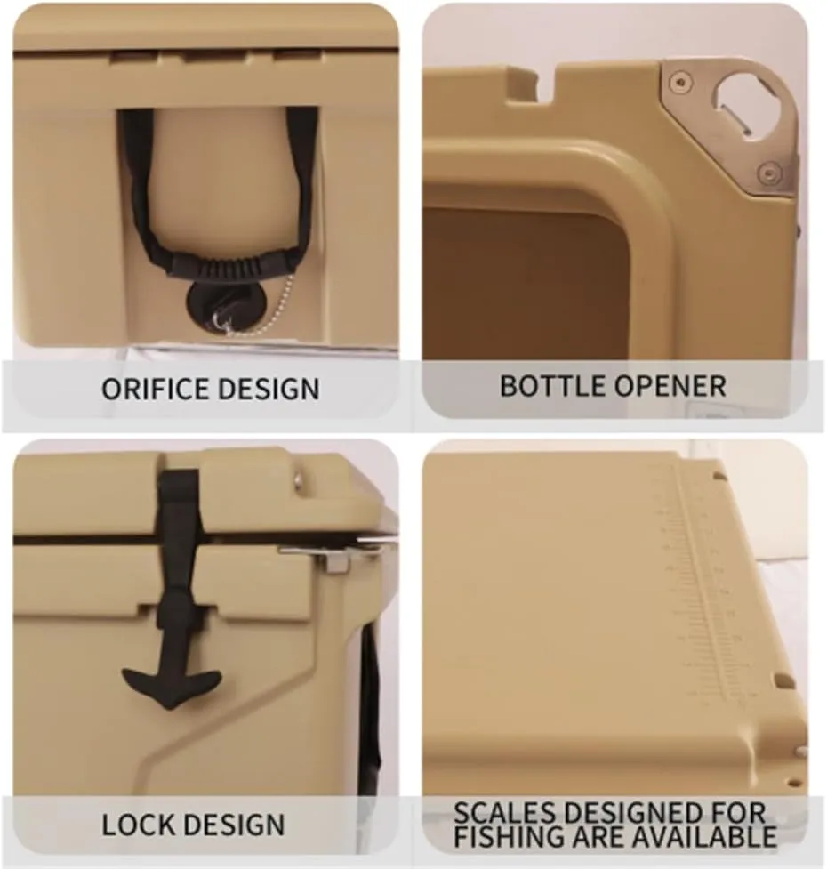 65QT Portable Ice Cooler Box Camping Coolers Outdoor Beer Chest Fishing Cooler Leak-Proof High Capacity Hard Cooler,Brown