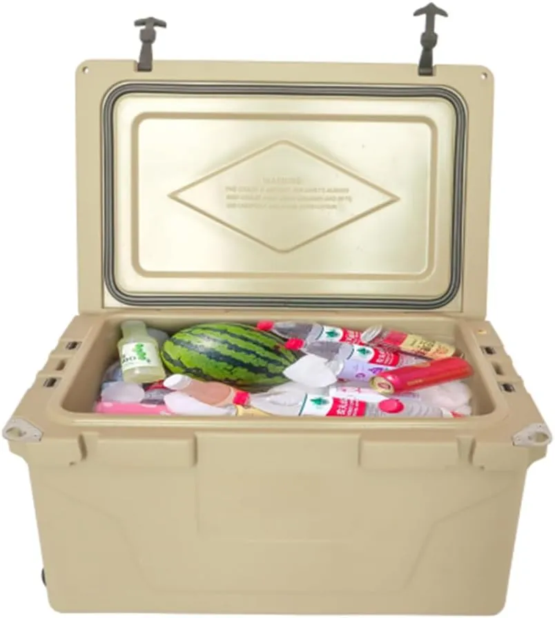 65QT Portable Ice Cooler Box Camping Coolers Outdoor Beer Chest Fishing Cooler Leak-Proof High Capacity Hard Cooler,Brown