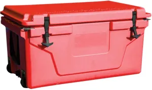 65QT Portable Insulated Cooler Box for Outdoor Camping Fishing, Heavy-Duty Design with Freezer Style Lid, Red