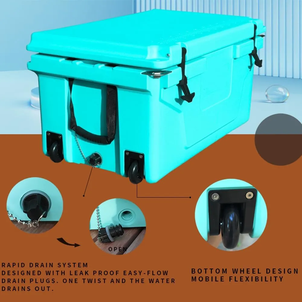 65Quart Outdoor Cooler, Portable Ice Chest for Camping, Fishing & Backyard, Insulated Cooler Box,5-Day Ice Retention