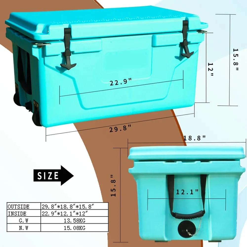 65Quart Outdoor Cooler, Portable Ice Chest for Camping, Fishing & Backyard, Insulated Cooler Box,5-Day Ice Retention