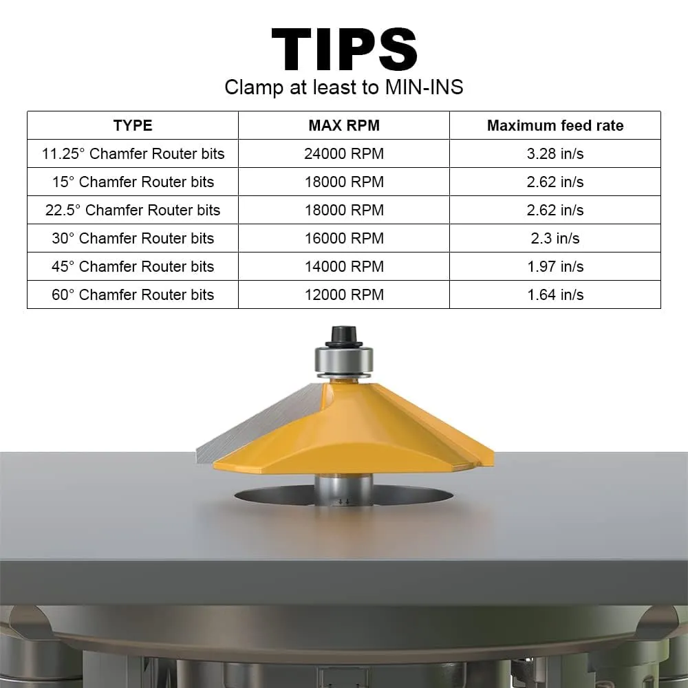 6Pcs Chamfer Router Bits Set 1/2 Inch Shank Carbide Edge Forming Bevel Router Bit with Bearing, Chamfer Bit Miter Angle Milling Cutters Tool, 11.25, 15, 22.5, 30, 45, 60 Degree