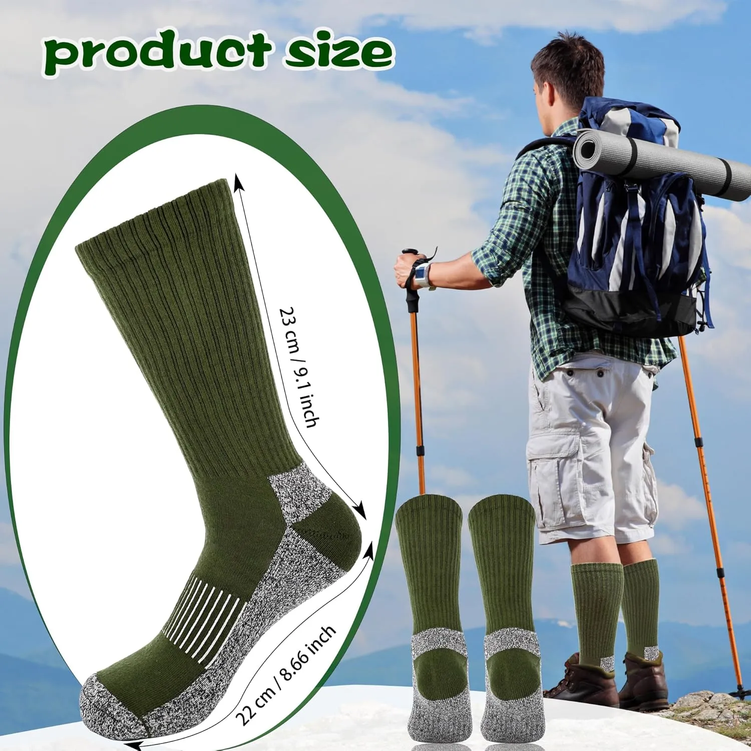 7 Pairs Men's Military Boot Socks Army Green Thickened Warm Military Crew Socks for Adult Working Outdoor Activities
