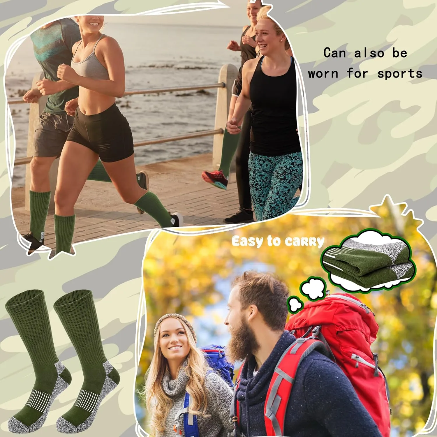 7 Pairs Men's Military Boot Socks Army Green Thickened Warm Military Crew Socks for Adult Working Outdoor Activities