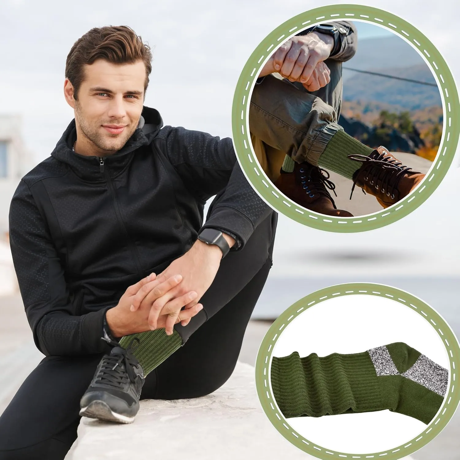 7 Pairs Men's Military Boot Socks Army Green Thickened Warm Military Crew Socks for Adult Working Outdoor Activities