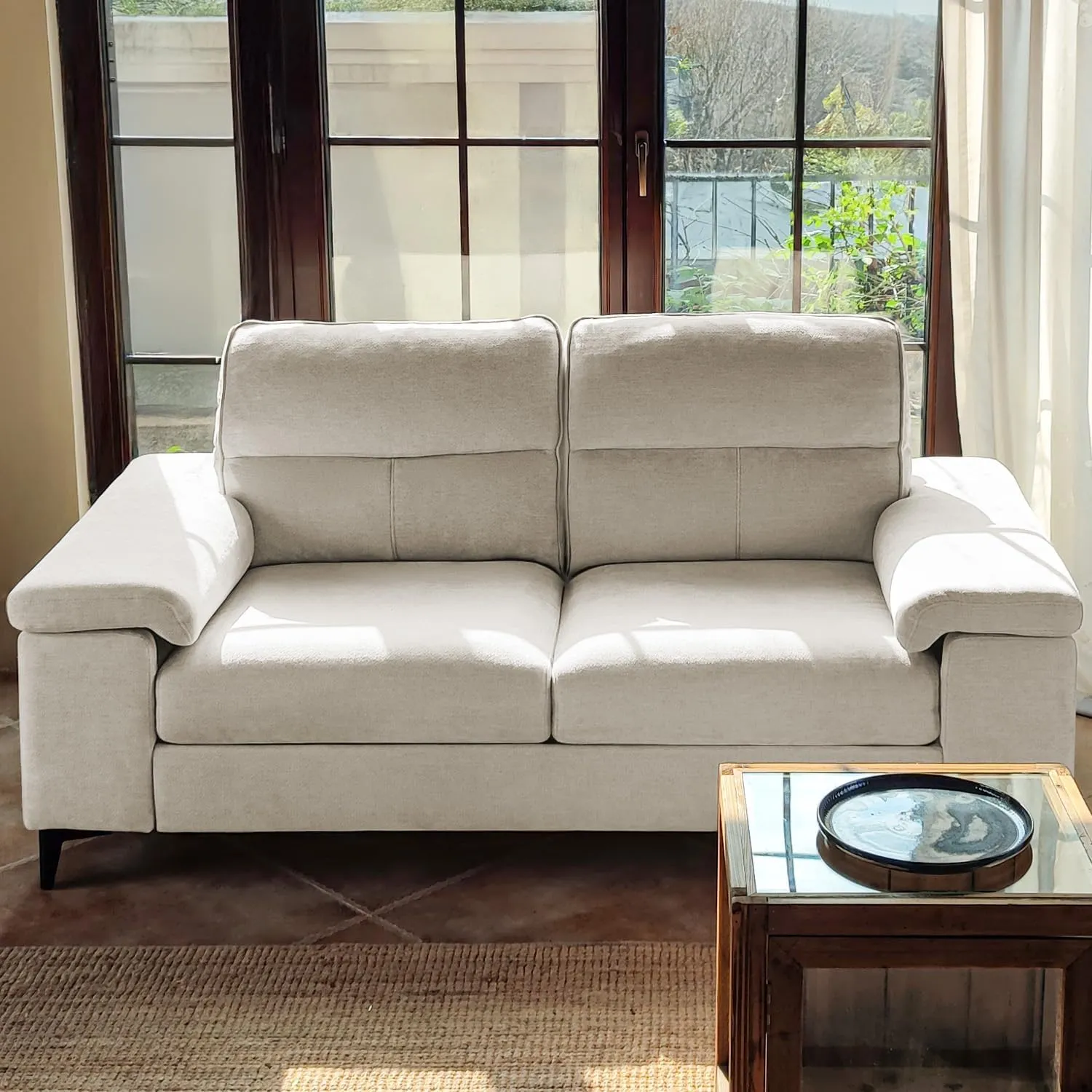 71.25" Modern Sofa Couch for Living Room, Deep Seat Sleeper Sofa with 8”Cushion, Comfy 2-Seater Chenille Loveseat Sofa with Convertible Armrest, Removable Sofa Cover, High Leg (Beige)