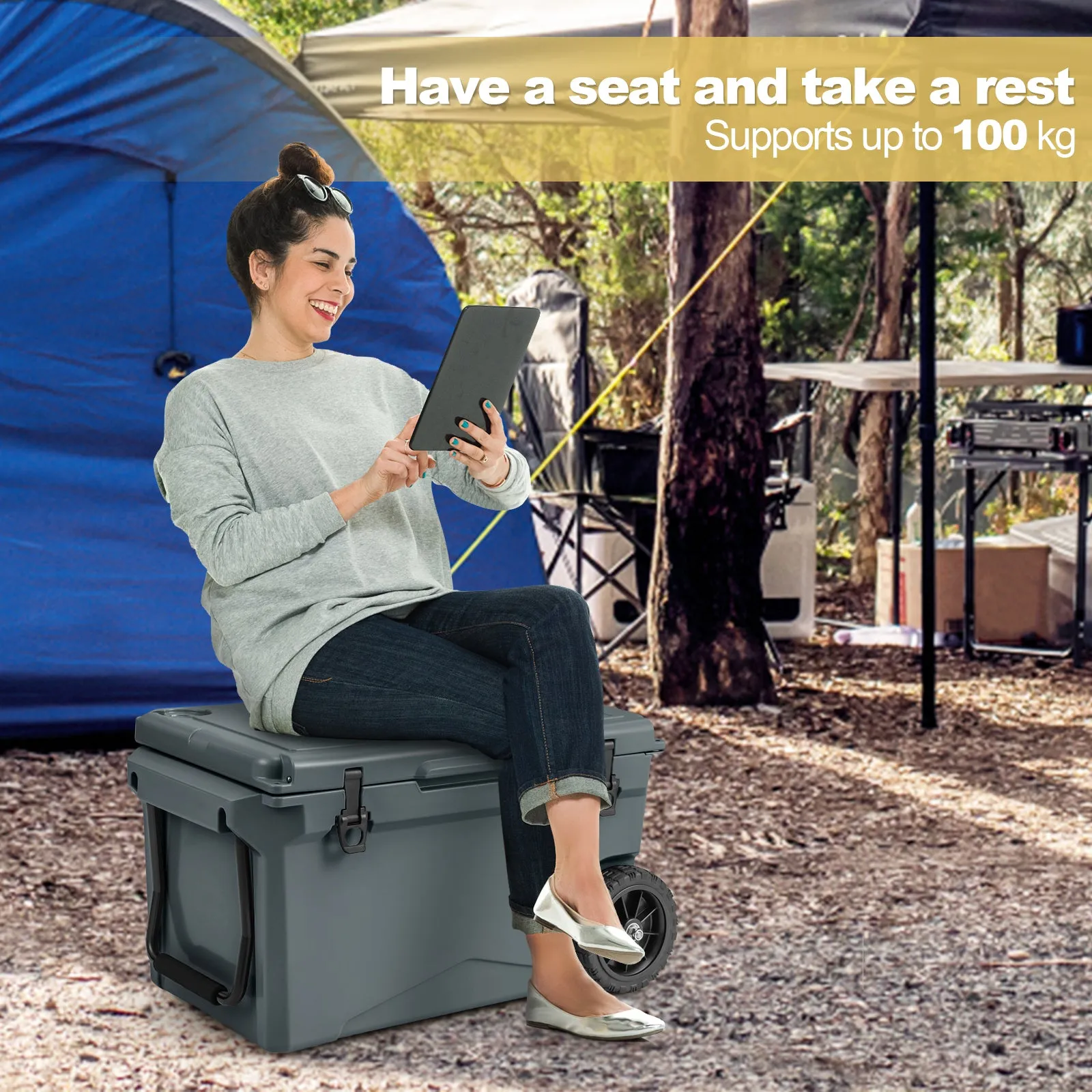 71L Portable Cooler on Wheels with Handles & Wheels