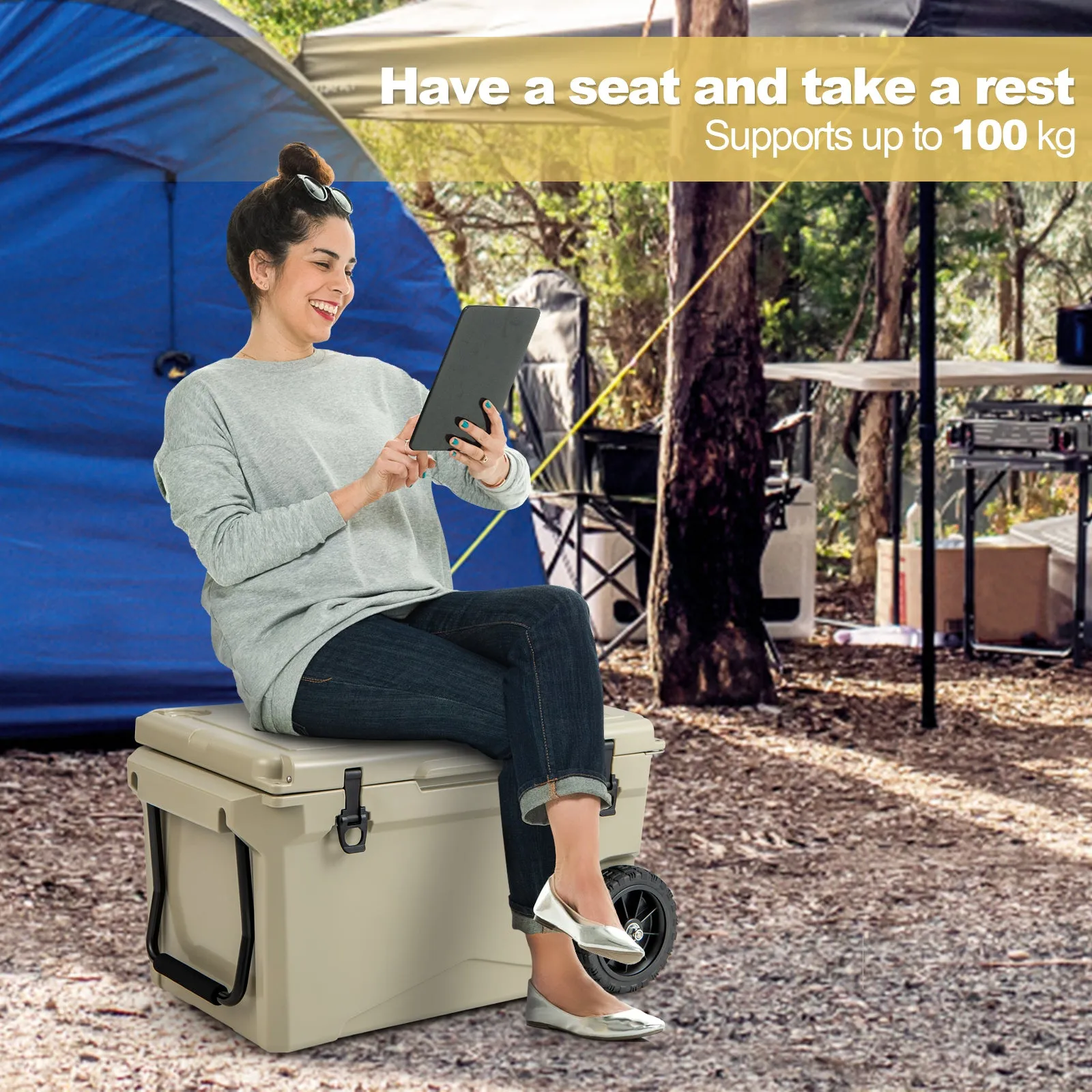 71L Portable Cooler on Wheels with Handles & Wheels