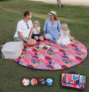 79" Round Waterproof Picnic Blanket - Extra Large, Durable & Foldable Outdoor Mat for Grass, Beach or Park - Outside Baby Playmat & Cute Blanket for Family, Kids and Camping Days